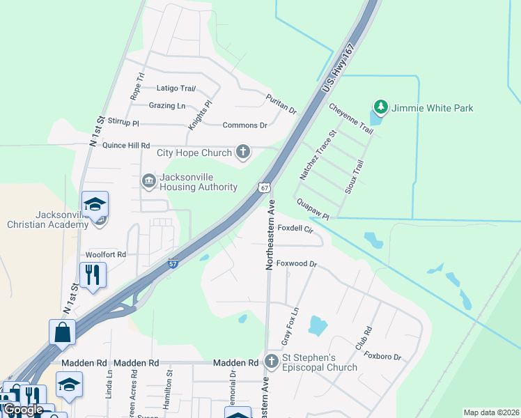 map of restaurants, bars, coffee shops, grocery stores, and more near 3207 T P White Drive in Jacksonville