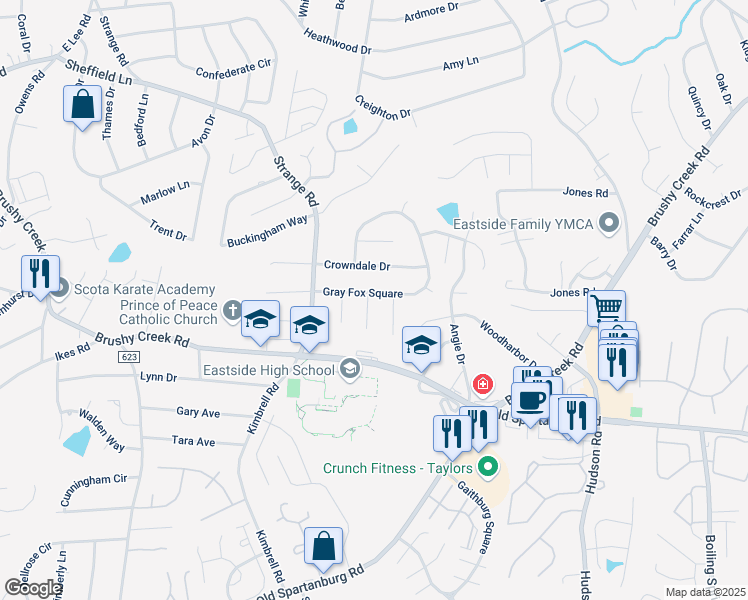 map of restaurants, bars, coffee shops, grocery stores, and more near 8 Stonecutter Lane in Taylors