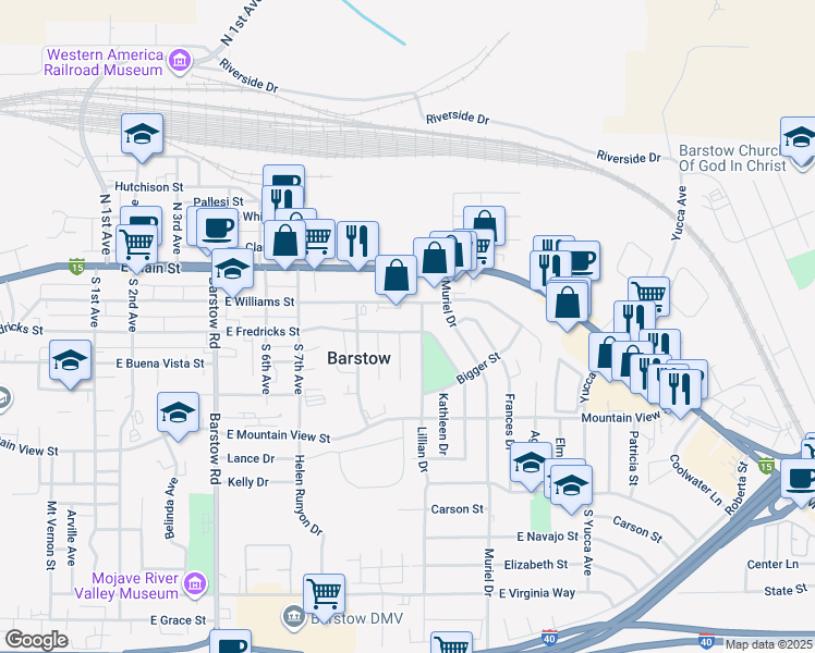 map of restaurants, bars, coffee shops, grocery stores, and more near 200 Lillian Drive in Barstow