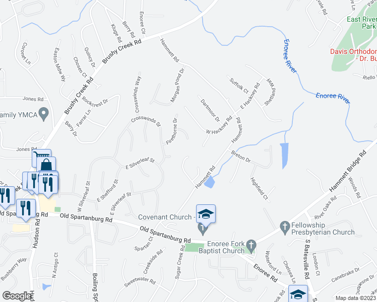 map of restaurants, bars, coffee shops, grocery stores, and more near 113 Firethorne Court in Greer