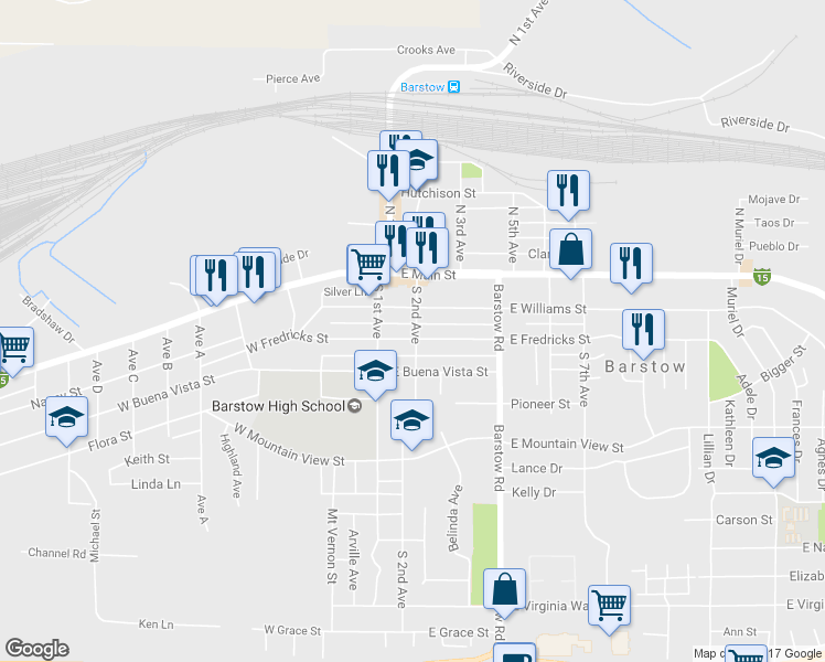 map of restaurants, bars, coffee shops, grocery stores, and more near 220 South 2nd Avenue in Barstow