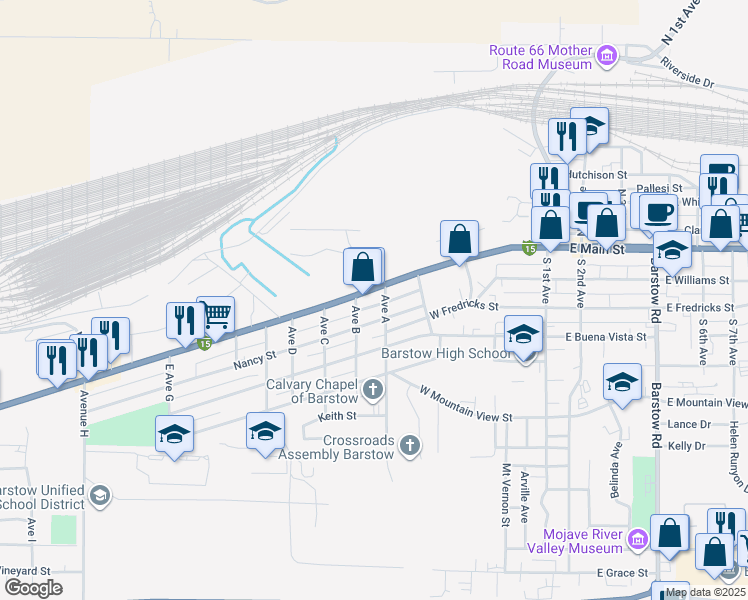 map of restaurants, bars, coffee shops, grocery stores, and more near 660 West Historic Route 66 in Barstow