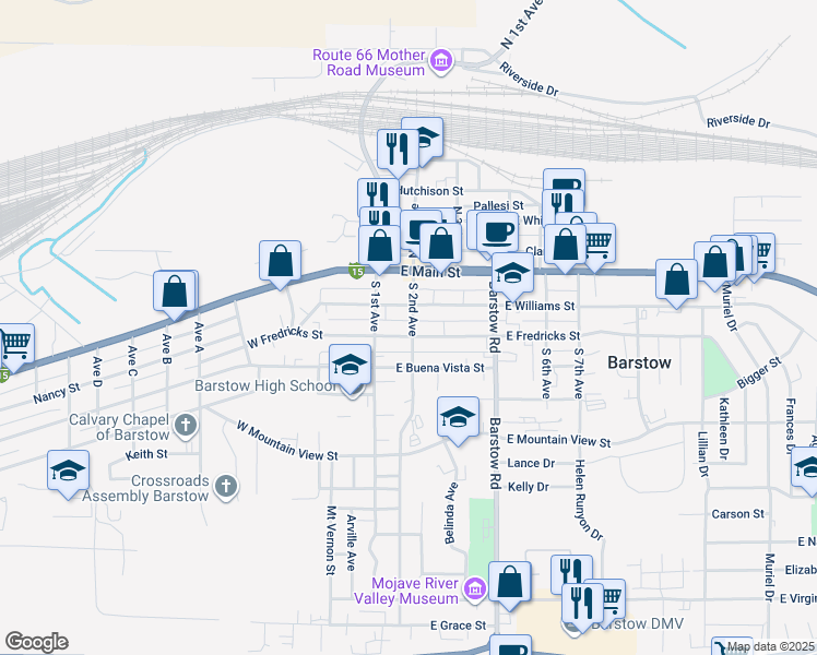 map of restaurants, bars, coffee shops, grocery stores, and more near 220 South 2nd Avenue in Barstow