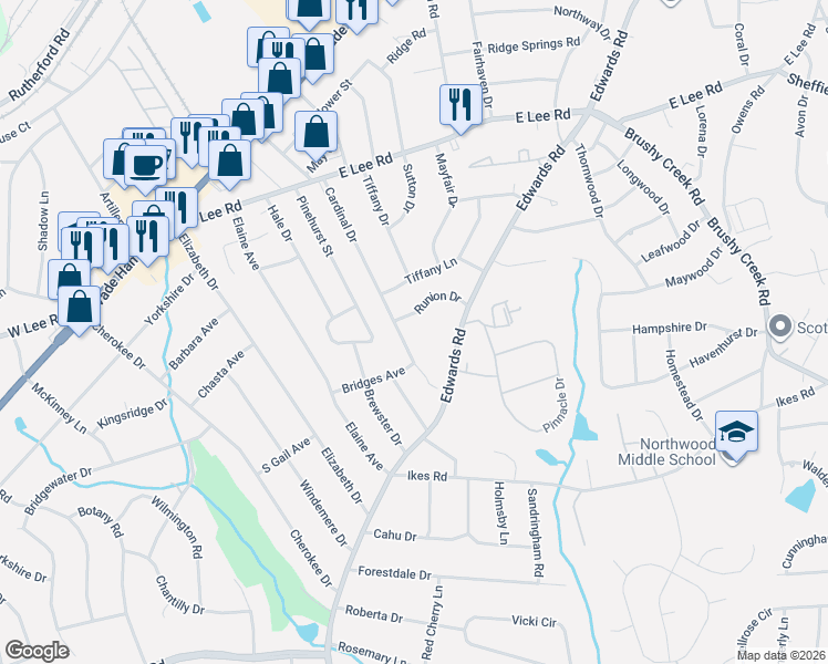 map of restaurants, bars, coffee shops, grocery stores, and more near 16 Runion Drive in Taylors