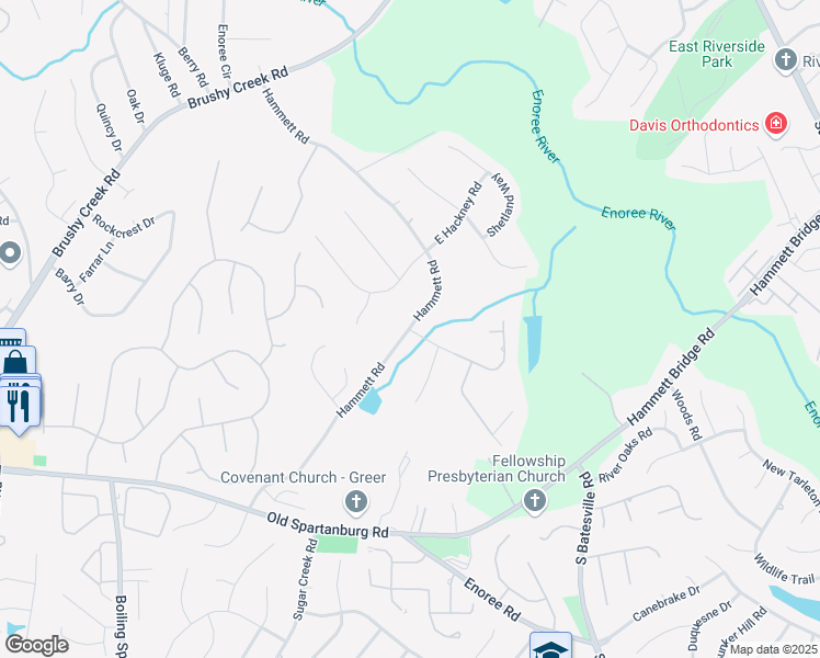 map of restaurants, bars, coffee shops, grocery stores, and more near 204 Hammett Road in Greer