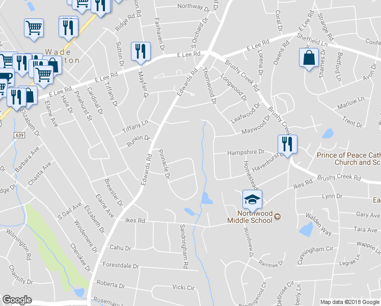 map of restaurants, bars, coffee shops, grocery stores, and more near 410 Pinnacle Drive in Taylors