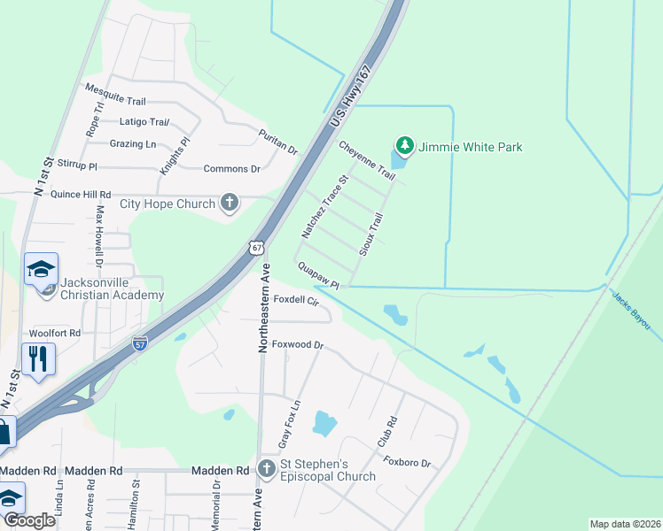 map of restaurants, bars, coffee shops, grocery stores, and more near 109 Chickasaw Place in Jacksonville