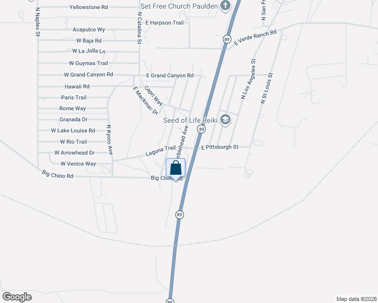 map of restaurants, bars, coffee shops, grocery stores, and more near 100 Laguna Trail in Paulden