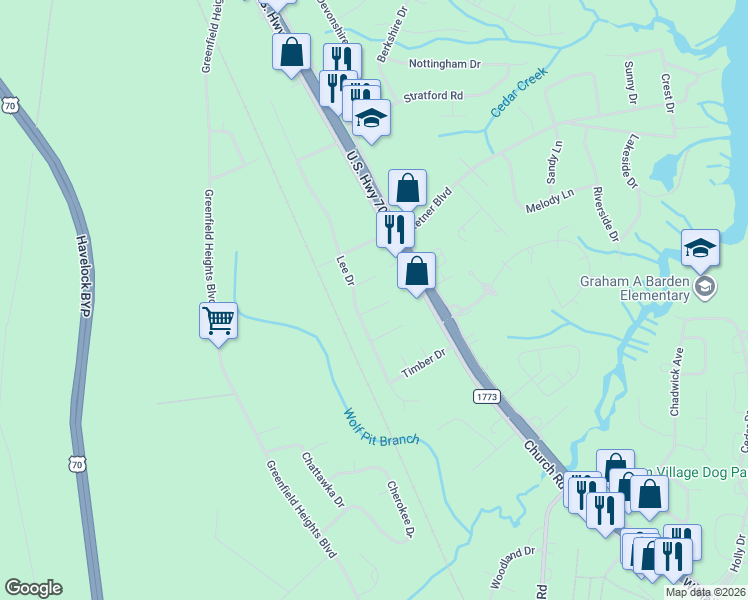 map of restaurants, bars, coffee shops, grocery stores, and more near 508 Cougar Place in Havelock