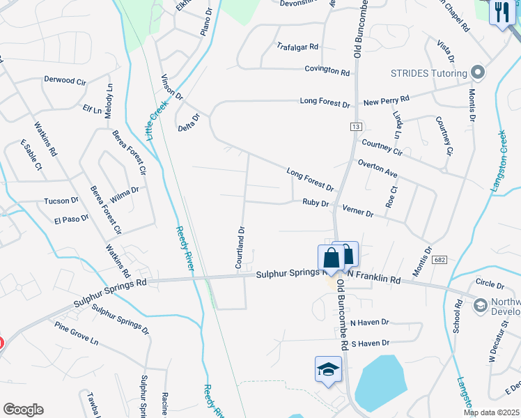map of restaurants, bars, coffee shops, grocery stores, and more near 115 Ruby Drive in Greenville