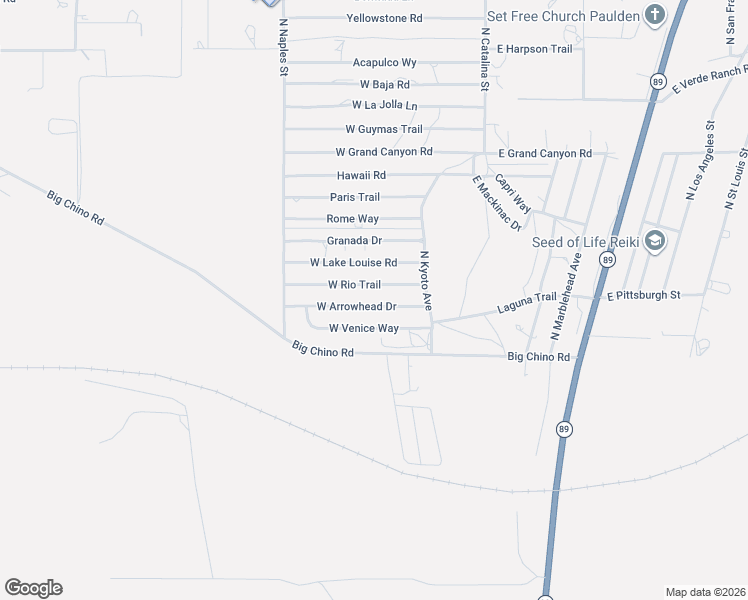 map of restaurants, bars, coffee shops, grocery stores, and more near 245 West Rio Trail in Paulden