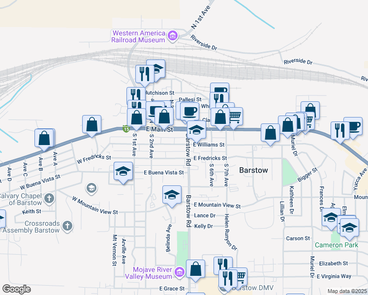 map of restaurants, bars, coffee shops, grocery stores, and more near 404 East Williams Street in Barstow