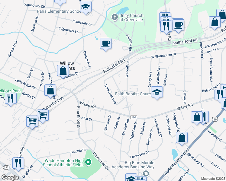 map of restaurants, bars, coffee shops, grocery stores, and more near 900 West Lee Road in Taylors