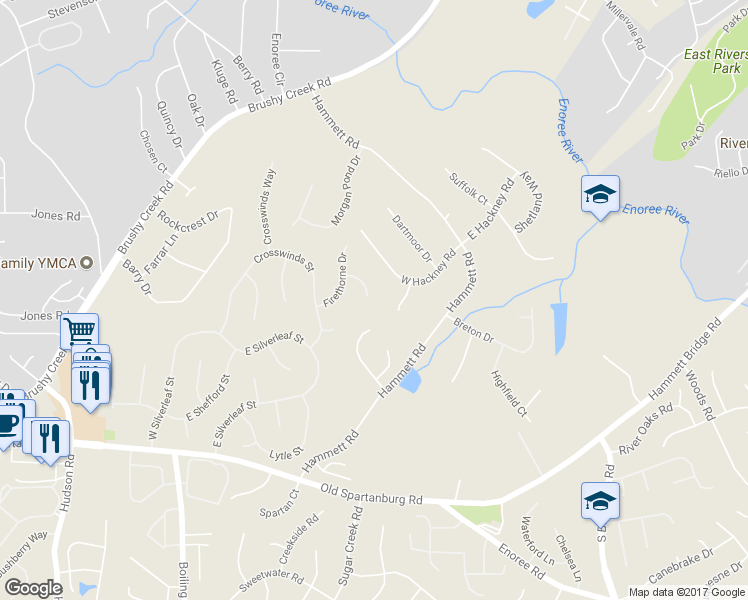 map of restaurants, bars, coffee shops, grocery stores, and more near 113 Firethorne Court in Greer