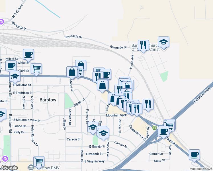 map of restaurants, bars, coffee shops, grocery stores, and more near 1243 East Main Street in Barstow