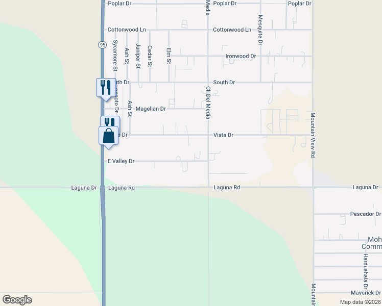 map of restaurants, bars, coffee shops, grocery stores, and more near 1699 East Valley Drive in Mohave Valley