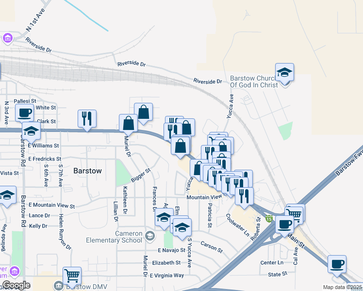 map of restaurants, bars, coffee shops, grocery stores, and more near 1243 East Main Street in Barstow