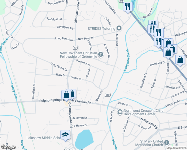 map of restaurants, bars, coffee shops, grocery stores, and more near 7 Stradley Terrace in Greenville