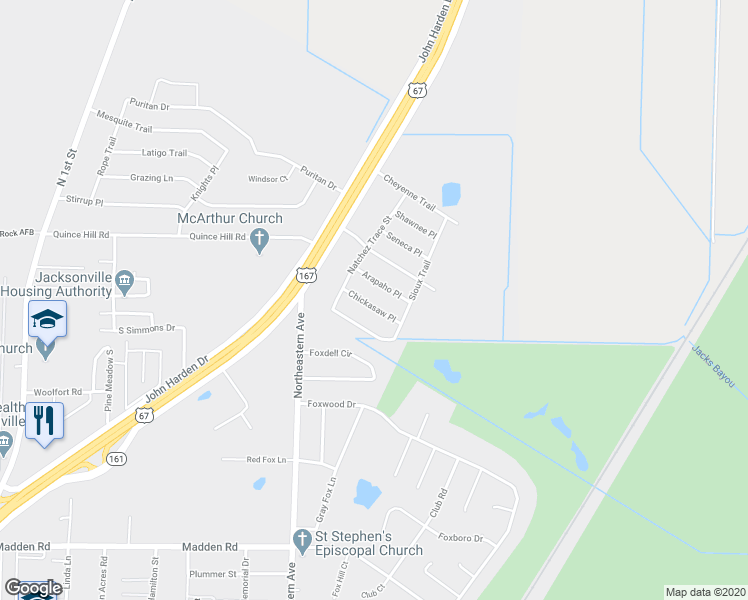 map of restaurants, bars, coffee shops, grocery stores, and more near 109 Chickasaw Place in Jacksonville