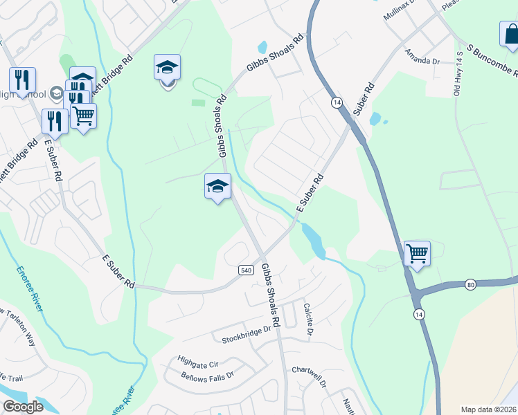 map of restaurants, bars, coffee shops, grocery stores, and more near 12 General Store Way in Greer