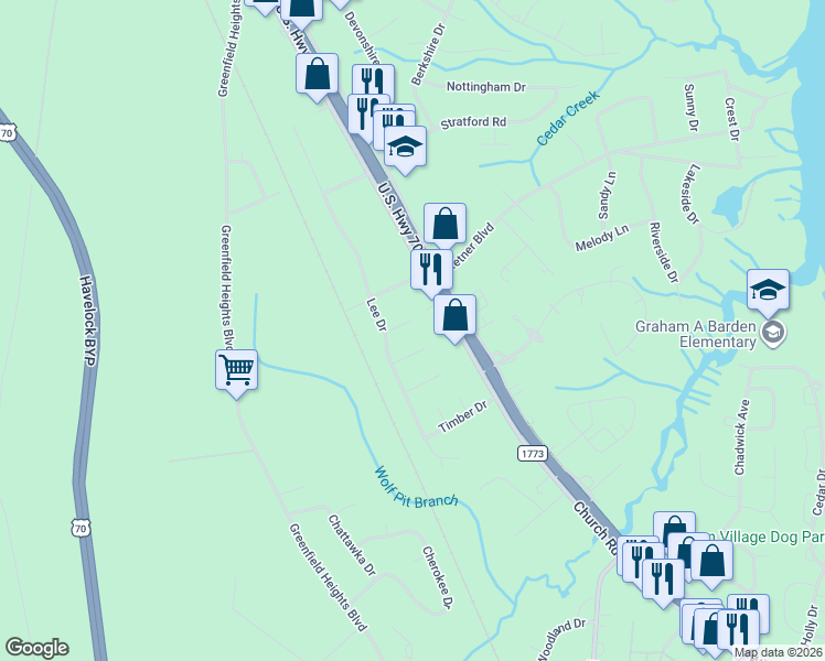 map of restaurants, bars, coffee shops, grocery stores, and more near 508 Cougar Place in Havelock