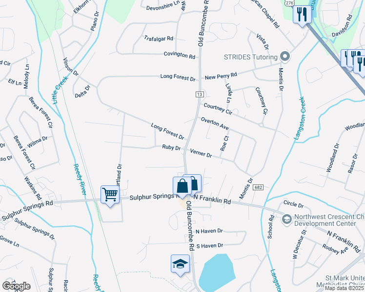 map of restaurants, bars, coffee shops, grocery stores, and more near 4129 Old Buncombe Road in Greenville