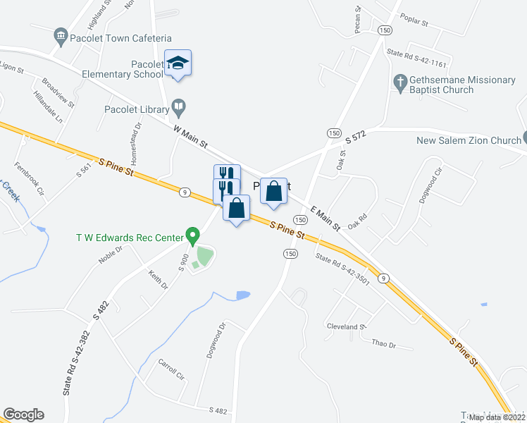 map of restaurants, bars, coffee shops, grocery stores, and more near 7013 South Pine Street in Pacolet