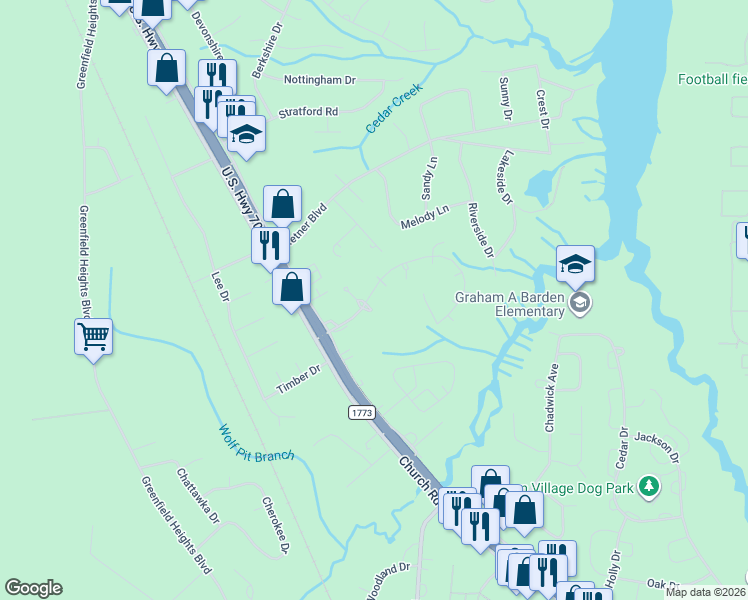 map of restaurants, bars, coffee shops, grocery stores, and more near 107 Stonebridge Trail in Havelock