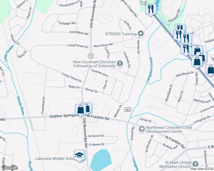 map of restaurants, bars, coffee shops, grocery stores, and more near 7 Stradley Terrace in Greenville