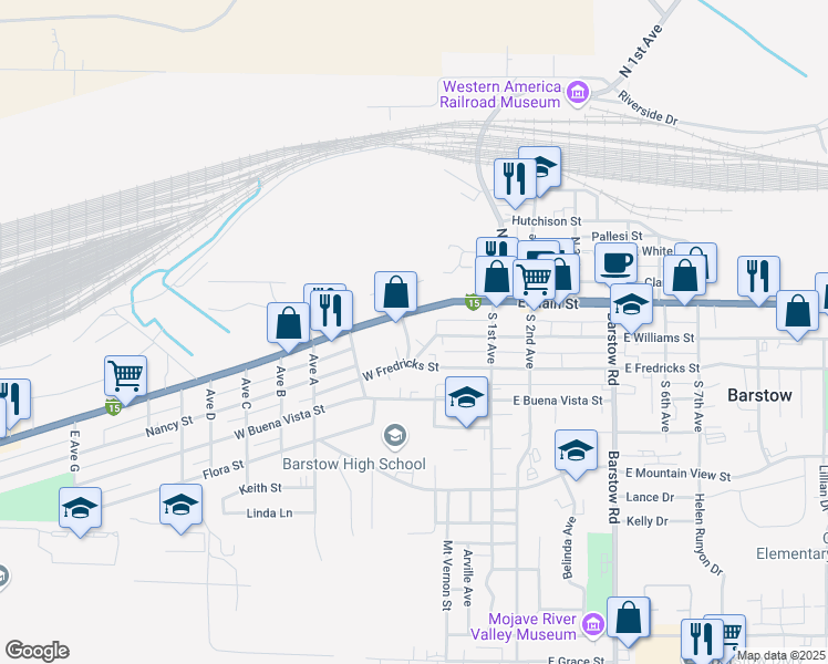 map of restaurants, bars, coffee shops, grocery stores, and more near 200 West Williams Street in Barstow