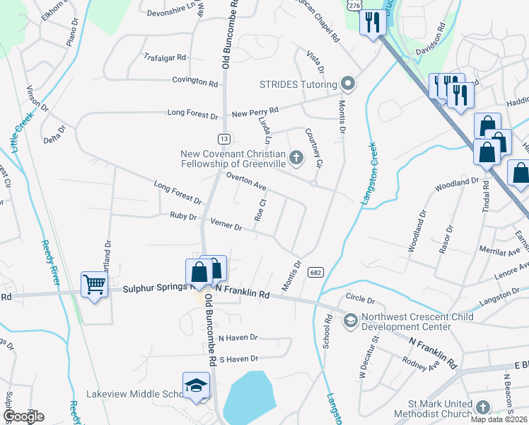 map of restaurants, bars, coffee shops, grocery stores, and more near 7 Stradley Terrace in Greenville