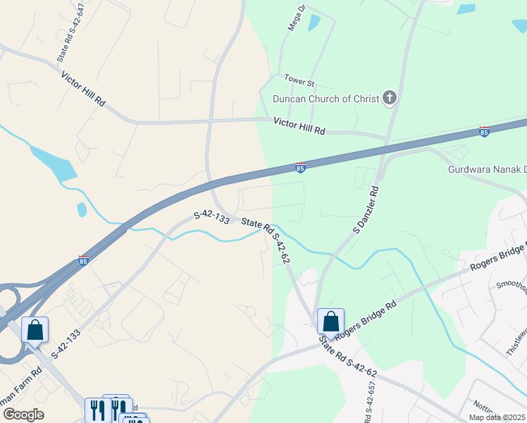 map of restaurants, bars, coffee shops, grocery stores, and more near 1061 Duncan Reidville Road in Duncan