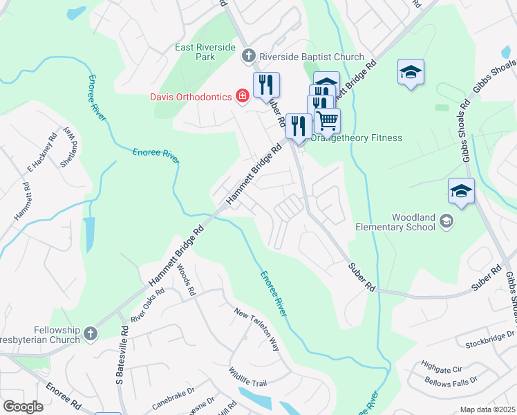 map of restaurants, bars, coffee shops, grocery stores, and more near 8 Hayfield Lane in Greer