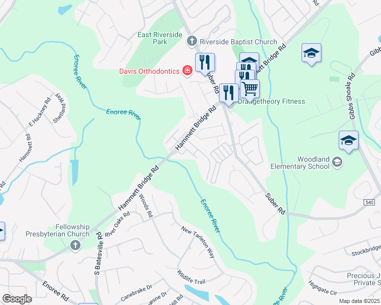 map of restaurants, bars, coffee shops, grocery stores, and more near Hammett Grove Lane in Greer