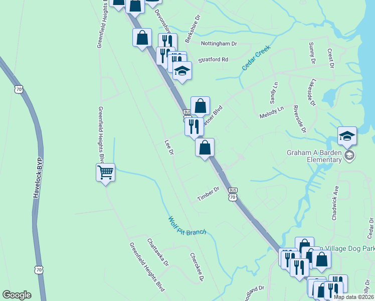 map of restaurants, bars, coffee shops, grocery stores, and more near 508 Cougar Place in Havelock
