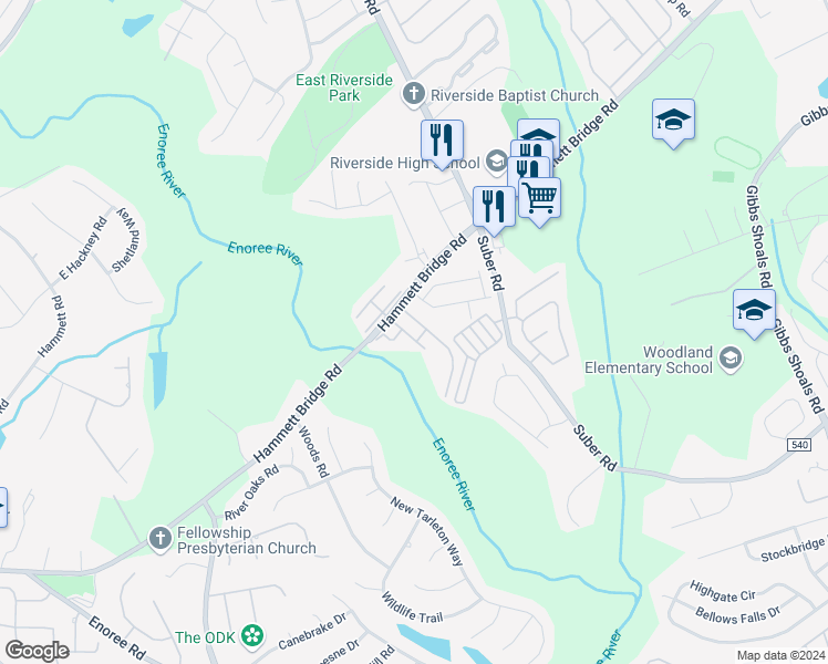 map of restaurants, bars, coffee shops, grocery stores, and more near 107 Hammett Grove Lane in Greer