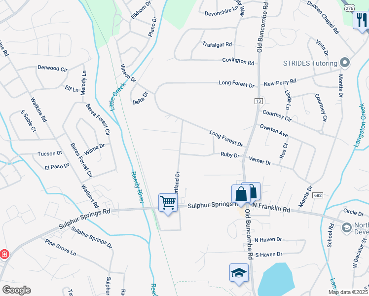 map of restaurants, bars, coffee shops, grocery stores, and more near 115 Ruby Drive in Greenville