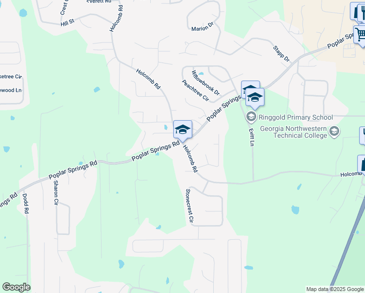 map of restaurants, bars, coffee shops, grocery stores, and more near 1606 Holcomb Road in Ringgold