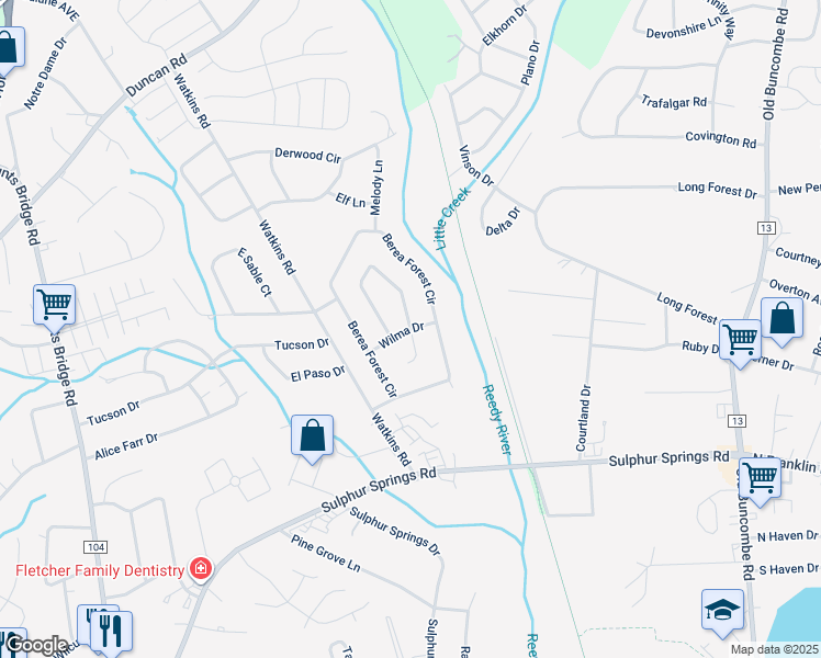 map of restaurants, bars, coffee shops, grocery stores, and more near 100 Wilma Drive in Greenville