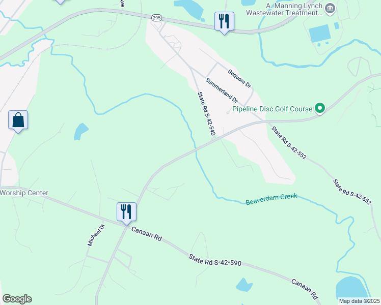 map of restaurants, bars, coffee shops, grocery stores, and more near 306 State Road S-42-590 in Roebuck