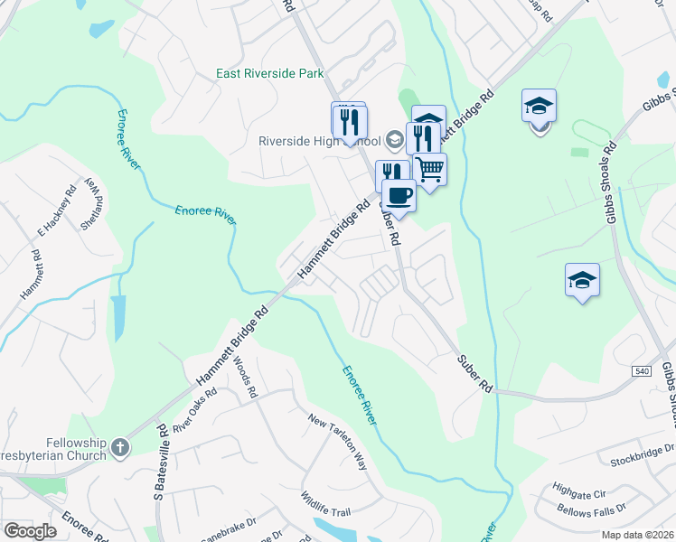 map of restaurants, bars, coffee shops, grocery stores, and more near 100 Middleby Way in Greer