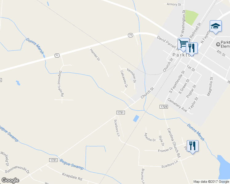 map of restaurants, bars, coffee shops, grocery stores, and more near 158 Acadiana Drive in Parkton