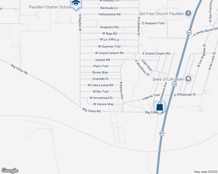map of restaurants, bars, coffee shops, grocery stores, and more near 265 Granada Drive in Paulden