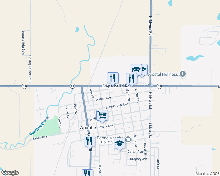 map of restaurants, bars, coffee shops, grocery stores, and more near 588 U.S. 62 in Apache