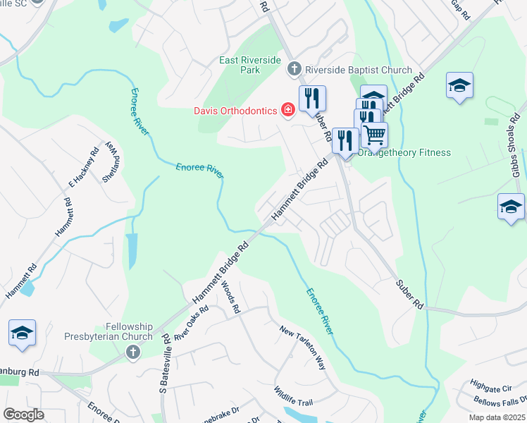 map of restaurants, bars, coffee shops, grocery stores, and more near 214 Nimbus Court in Greer