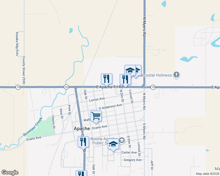 map of restaurants, bars, coffee shops, grocery stores, and more near 588 U.S. 62 in Apache