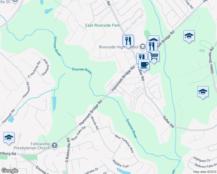 map of restaurants, bars, coffee shops, grocery stores, and more near 210 Nimbus Court in Greer