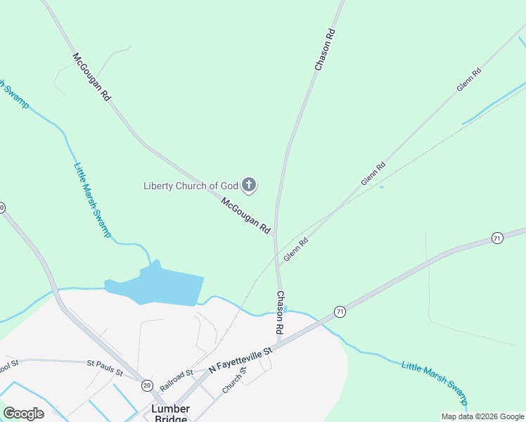 map of restaurants, bars, coffee shops, grocery stores, and more near 68 McGougan Road in Lumber Bridge