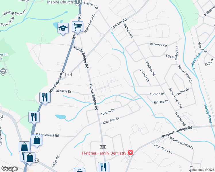 map of restaurants, bars, coffee shops, grocery stores, and more near 12 Fenwick Lane in Greenville