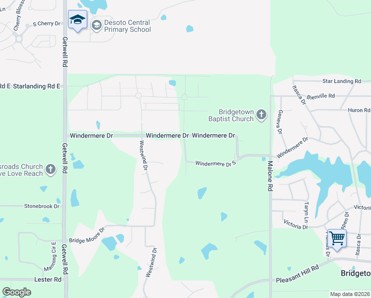 map of restaurants, bars, coffee shops, grocery stores, and more near Eastwind Drive in DeSoto County